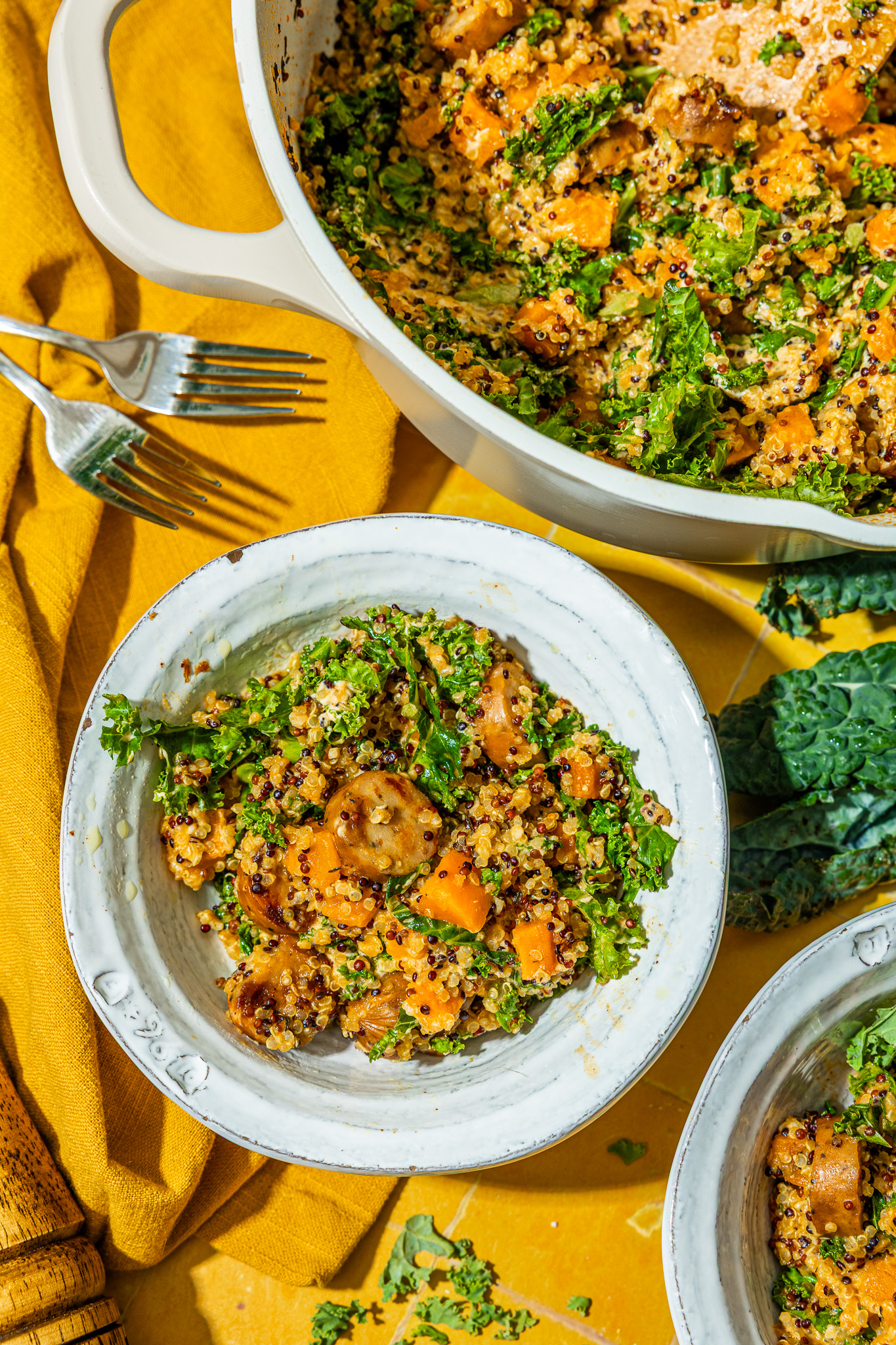 One-Pot Quinoa with Sweet Potato, Kale, and Chicken Sausage